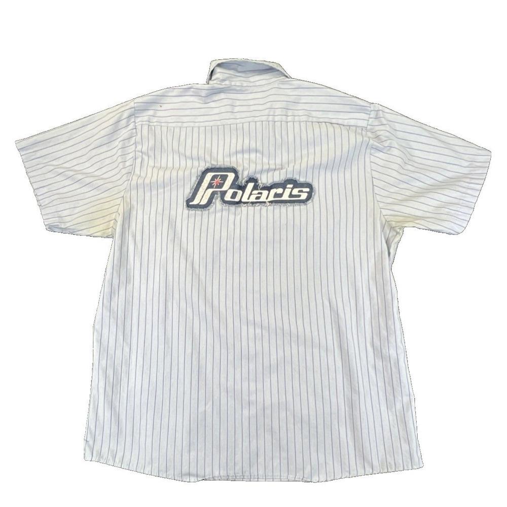 Polaris Work Shirt Blue Pinstripe Mens Large Short Sleeve Button Up ST20BB